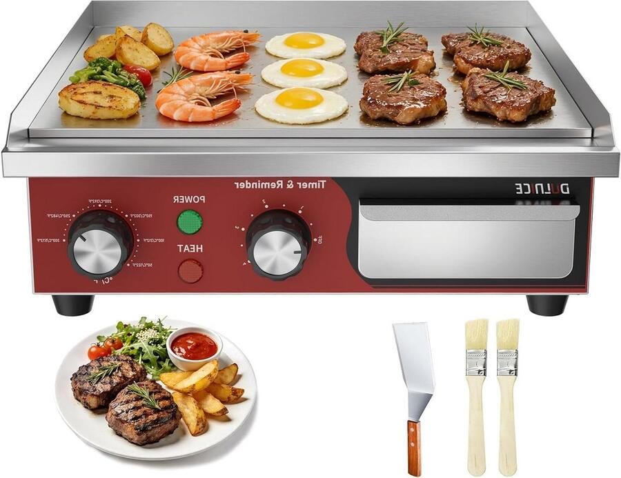 Elektrische Grillplaat Contactgrill Bakplaat Gelijkmatig Grillen 5-Minuten Herinneringstimer 36 cm Zilver
