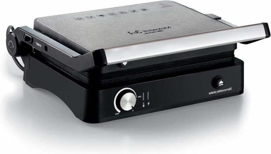 Elektrische Grillplaat Contactgrill Grilloven Binnen Grillen 3 Kookstanden 2000 Watt Zilver Zwart