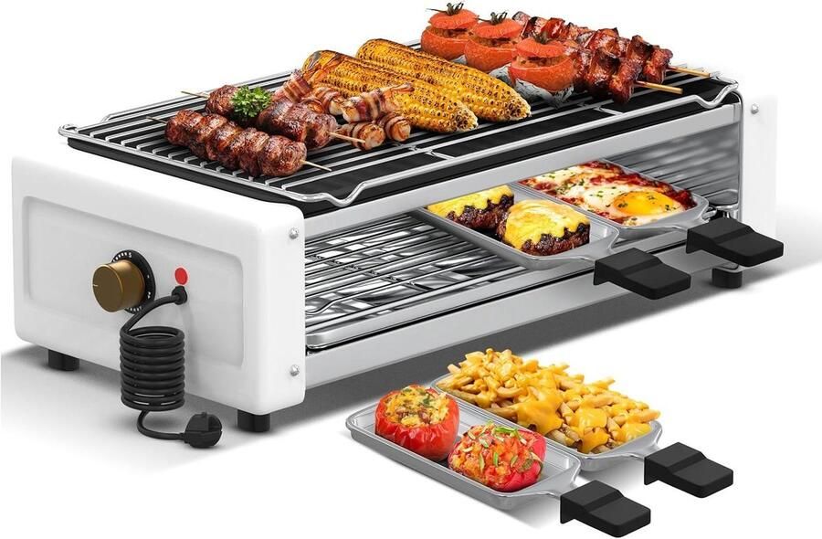Elektrische Grillplaat Contactgrill Indoor Gezellig Grillen Rookvrij Ontwerp 1700 Watt Wit