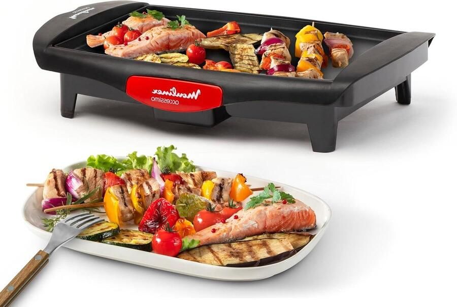 Elektrische Grillplaat Contactgrill Tafelgrill Binnen en Buiten Grillen Afneembare Sap Opvangbak 45 x 28.5 cm
