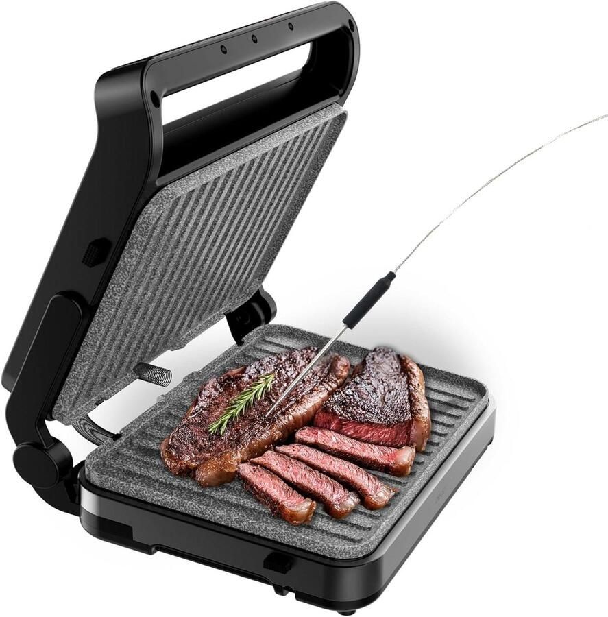 Elektrische Grillplaat Contactgrill Tafelgrill Binnen Grillen Dubbele Temperatuurregeling 30 x 23 cm Zwart