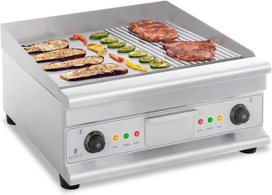 Elektrische Grillplaat Dubbele Bakplaat Professioneel Grillen Glad en Geribbeld 60 cm Zilver