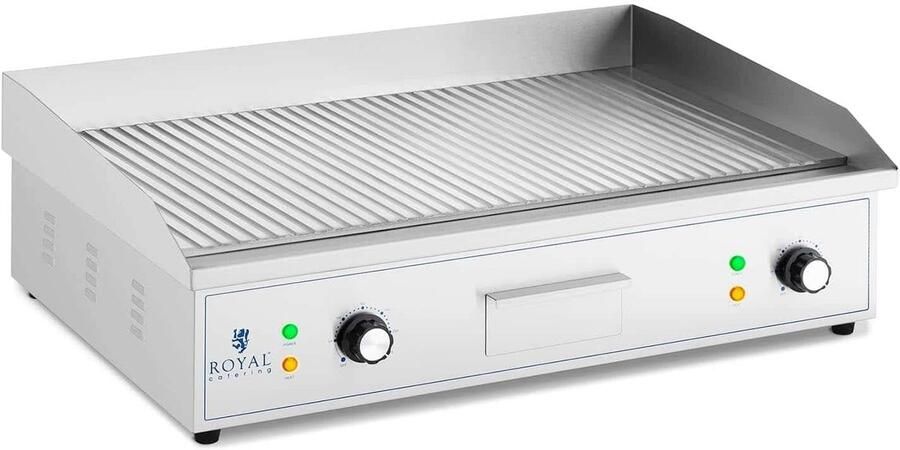 Elektrische Grillplaat Dubbele Bakplaat Professioneel Koken Geribbeld Gietijzer 70 x 40 cm Zilver