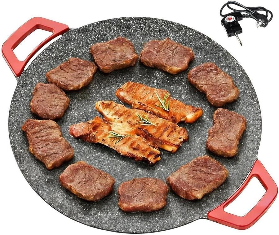 Elektrische Grillplaat Elektrische Pan Grill Buiten Koken Dubbele Antiaanbaklaag 30 cm Zwart