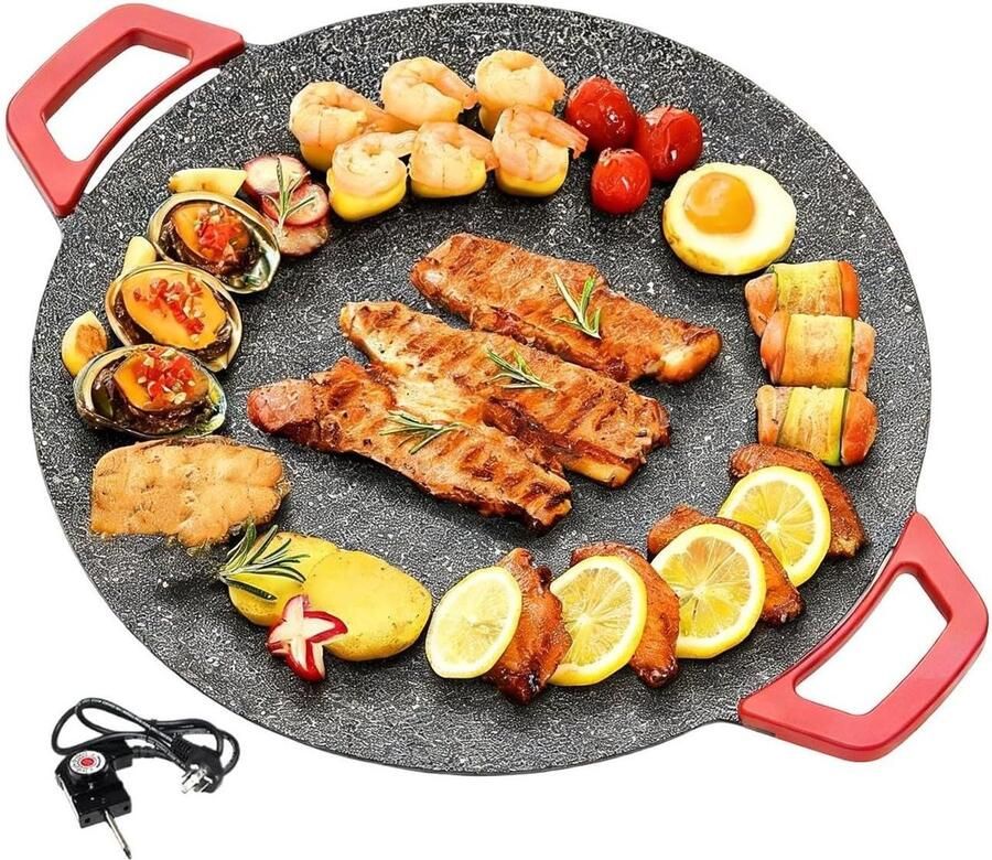 Elektrische Grillplaat Elektrische pan Kookplaat Binnen Koken Gelijkmatige Warmteverdeling 30 cm Zwart