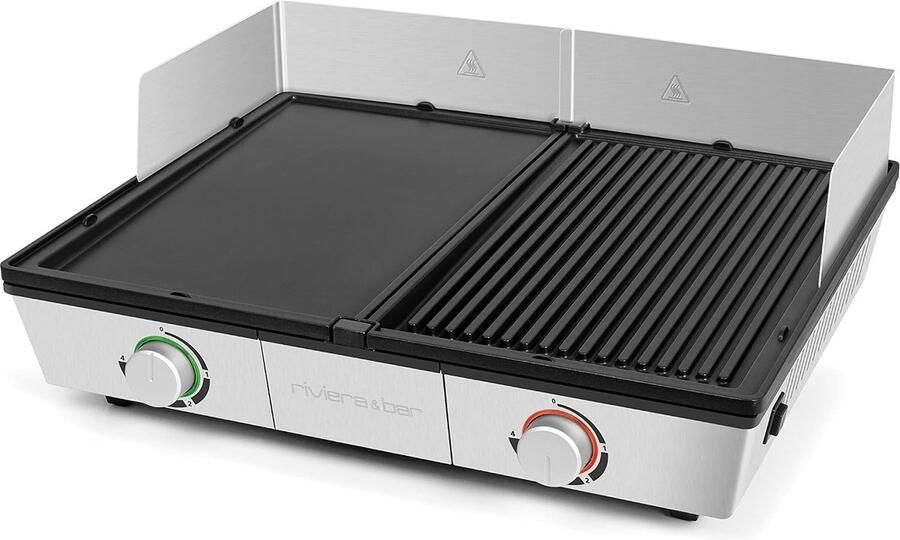 Elektrische Grillplaat en Bakplaat Tafelgrill met 2 Zones Anti-aanbak 250°C
