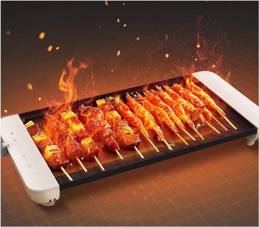 Elektrische Grillplaat Gezondheidsgrill Pan Buiten Koken Rookvrij Grillen 40 cm Lengte Beige