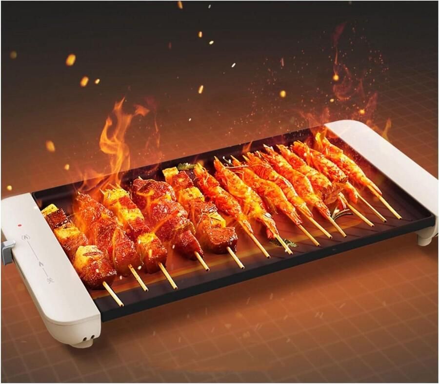 Elektrische Grillplaat Gezondheidsgrill Pan Buiten Koken Rookvrij Grillen 40 cm Lengte Beige