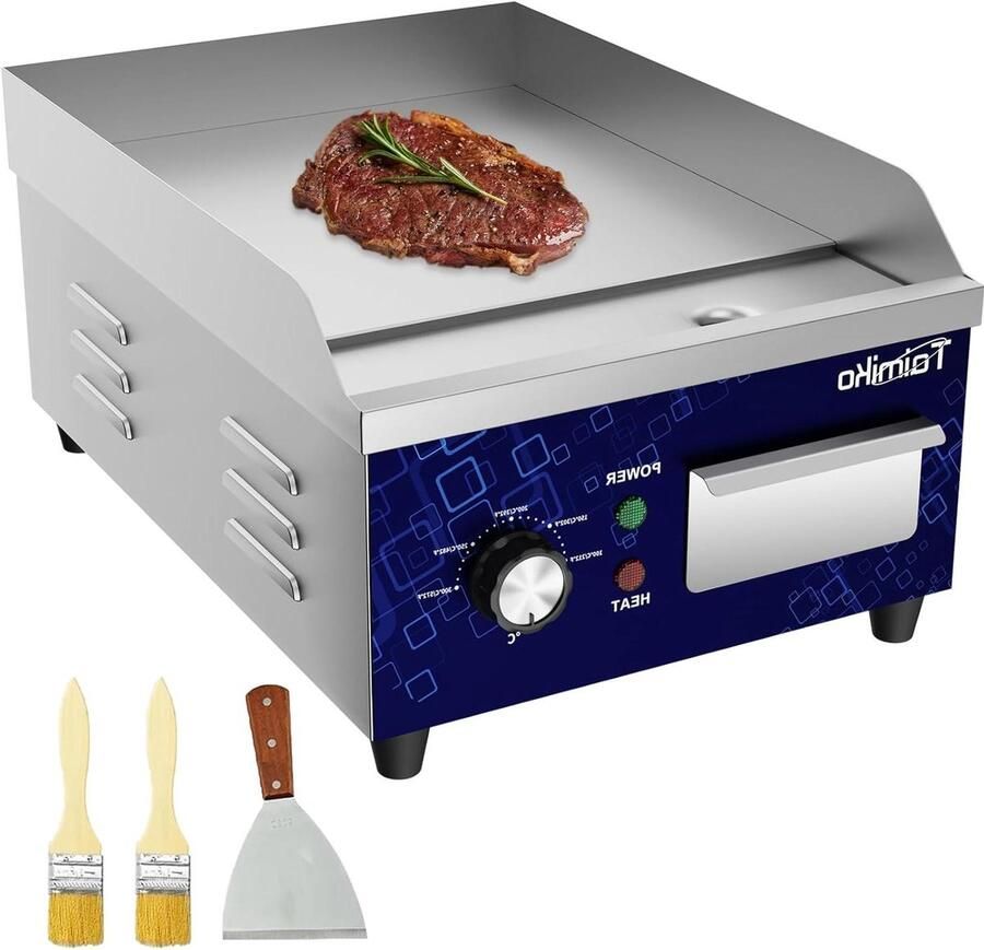 Elektrische Grillplaat Gladde Bakplaat Professioneel Grillen Nauwkeurige Temperatuurregeling 45 x 33 cm Zilver