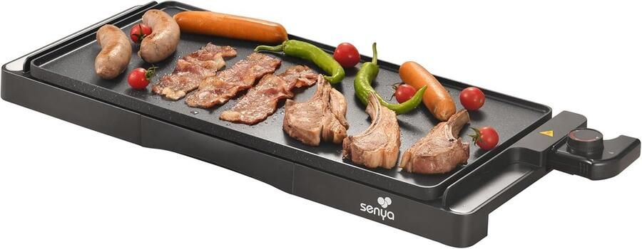 Elektrische Grillplaat Gourmet Bakplaat Gezellig Tafelen XL Oppervlak 51x25 cm Zwart
