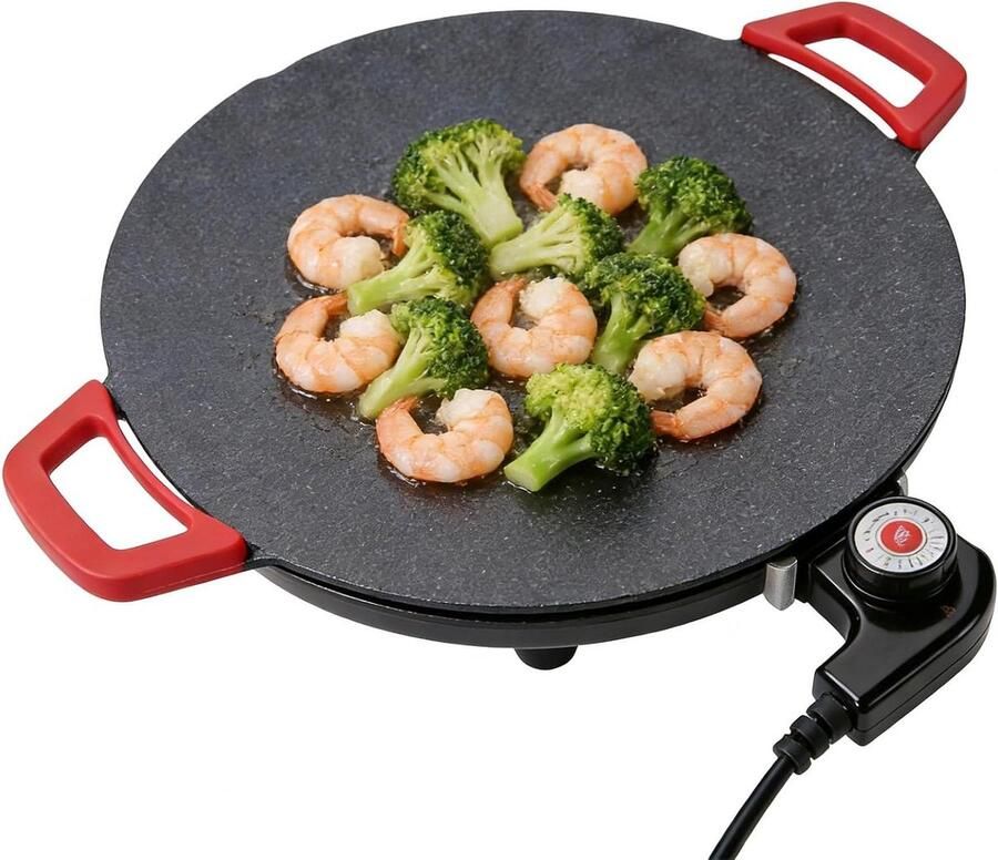 Elektrische Grillplaat Kookplaat Bakplaat Gelijkmatig Koken 5 Warmtestanden 36 cm Rood