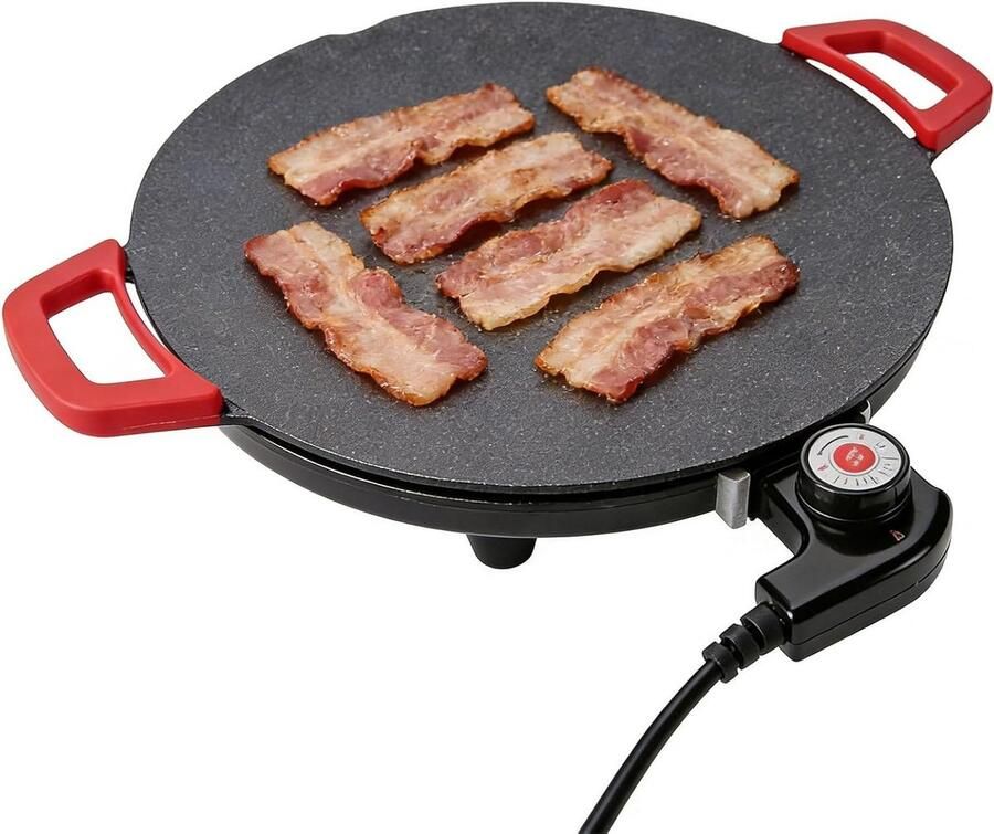 Elektrische Grillplaat Kookplaat Binnen Gelijkmatig Grillen Vochtafvoerend Ontwerp 36 cm Rood