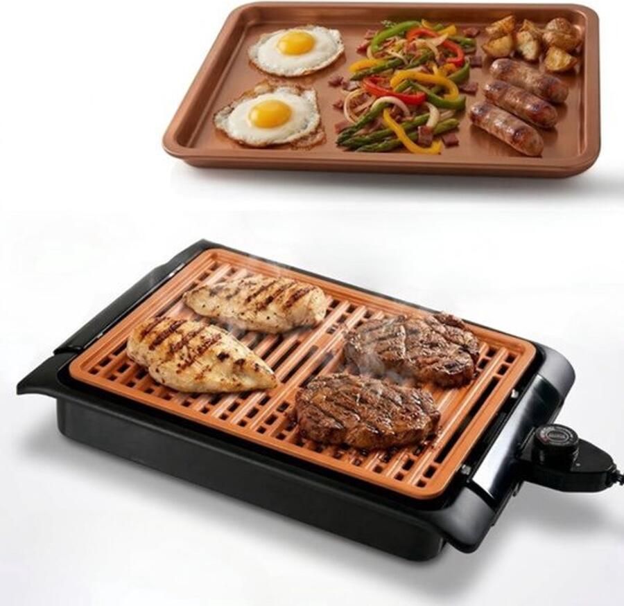 Elektrische Grillplaat Koper 1250 W Vermogen Vaatwasmachinebestendig Antiaanbaklaag Voor Binnengebruik