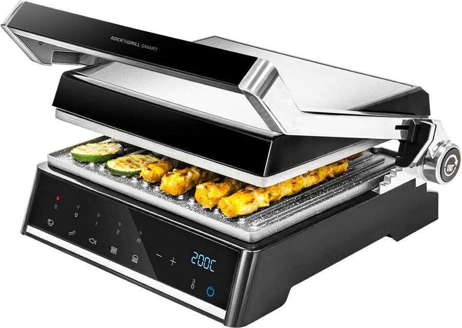 Elektrische Grillplaat met AutoCook Systeem 2000 W RockStone Coating 180º Opening