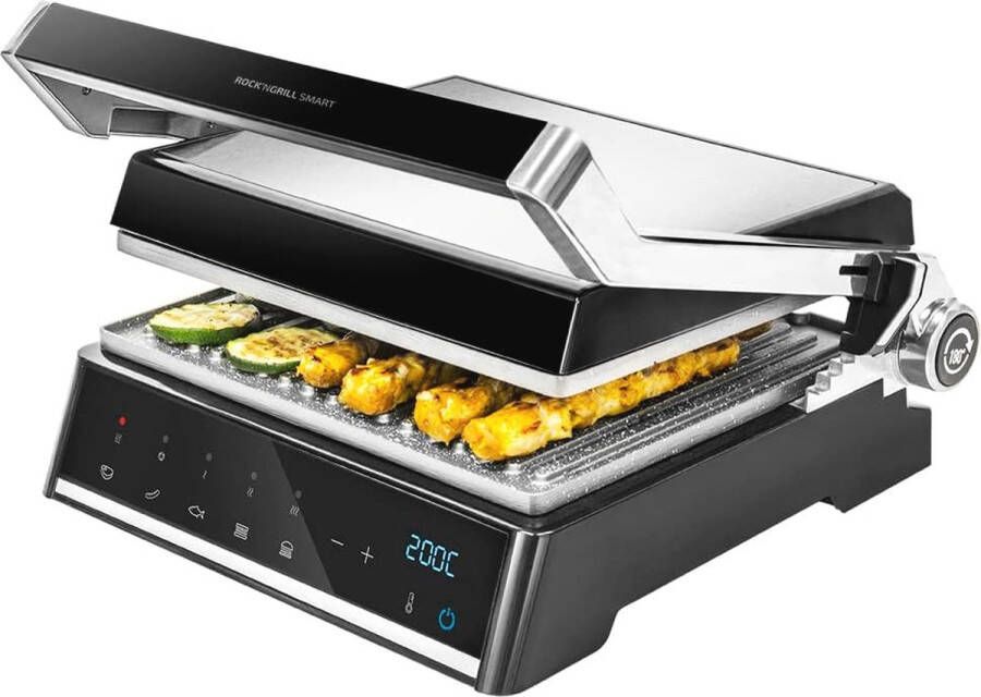 Elektrische Grillplaat met Autocook Systeem 2000 W RockStone Coating 180º Opensysteem