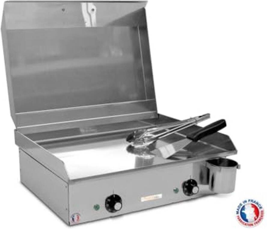 Elektrische Grillplaat met Deksel en 2 Gebruiksvriendelijke Voorwerpen – Roestvrij Staal Verstelbare Thermostaat voor 8 Personen – L 53 x D 43 x H 18 cm