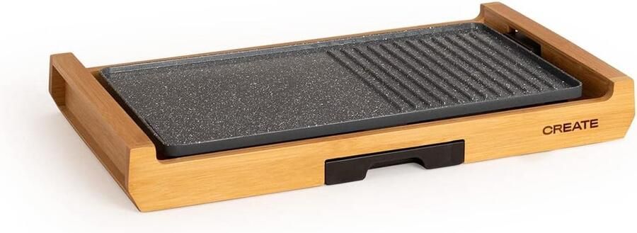 Elektrische Grillplaat met Instelbare Thermostaat en Bamboe Design 1800W