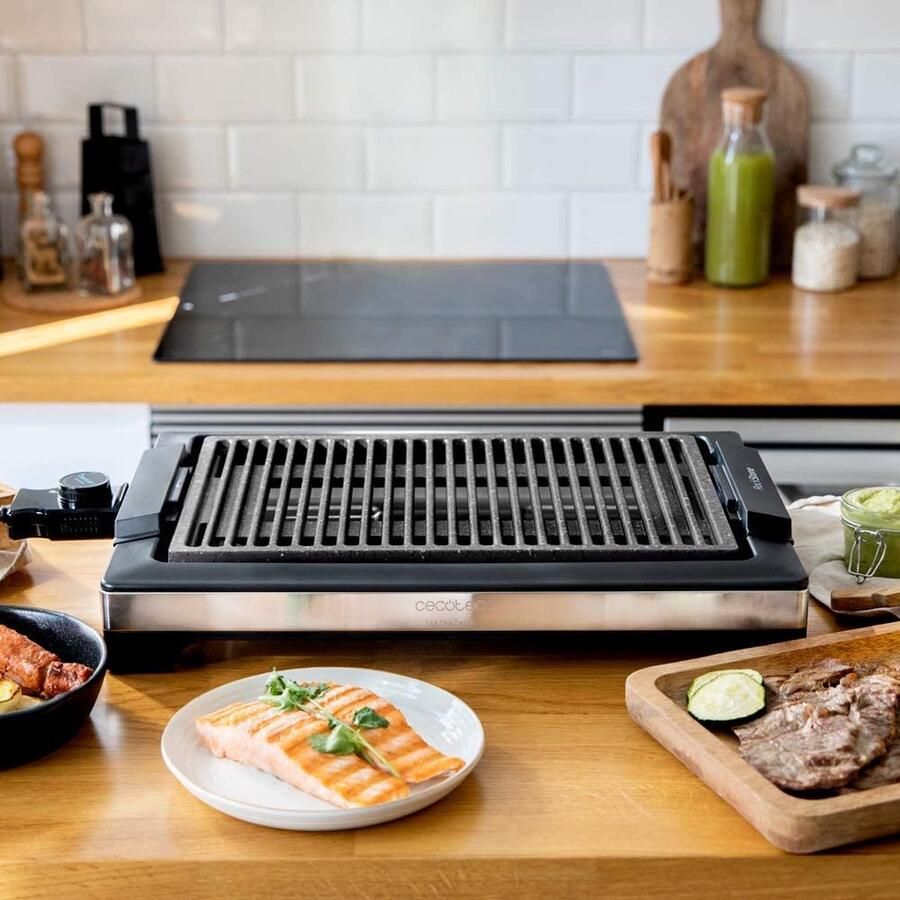 Gourmetgrill Elektrische grillplaat 1400 Watt Warmtebestendige handgrepen Digitale Thermostaat Timerfunctie Anti-aanbaklaag Uitneembare vetafvoer 4 personen 37 x 27 cm