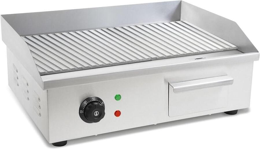 Elektrische Grillplaat Plancha Grill Gelijkmatig Grillen Geribbeld Grilloppervlak 55 x 35 cm Grijs