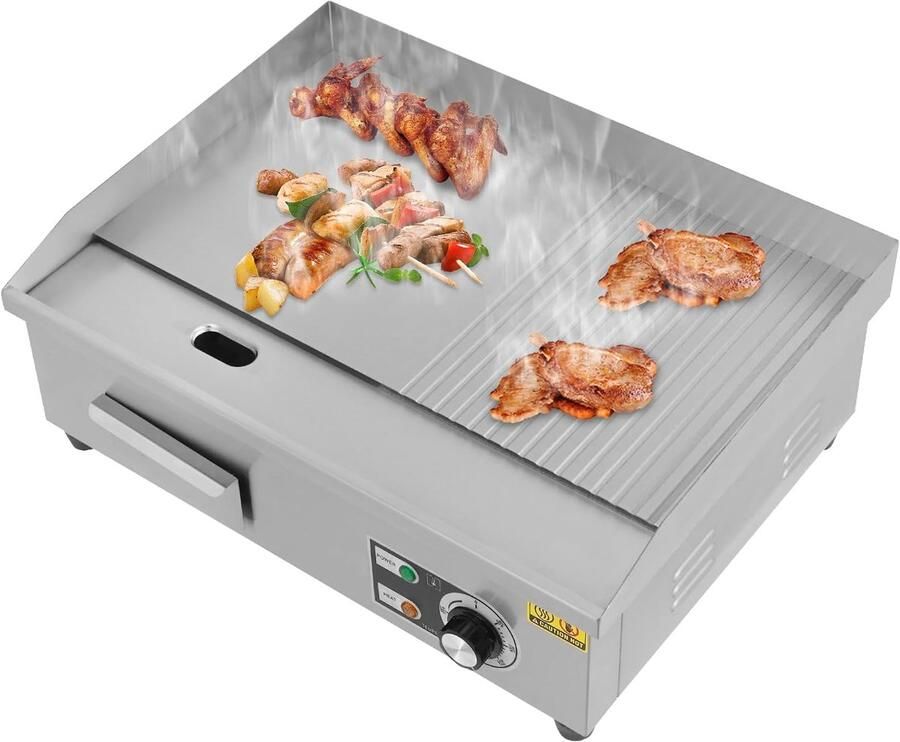 Elektrische Grillplaat Platte Bakplaat Professioneel Koken Instelbare Temperatuur 55 x 30 cm Zilver