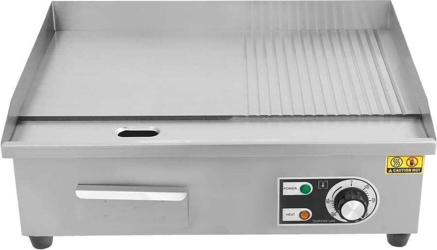 Elektrische Grillplaat Platte Bakplaat Professioneel Koken Krachtige 3000W Motor 55 x 30 cm Zilver