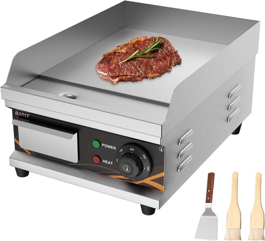 Elektrische Grillplaat Roestvrij Staal 28 cm Professionele Grill met Temperatuurregeling Voor Thuis en Bedrijf