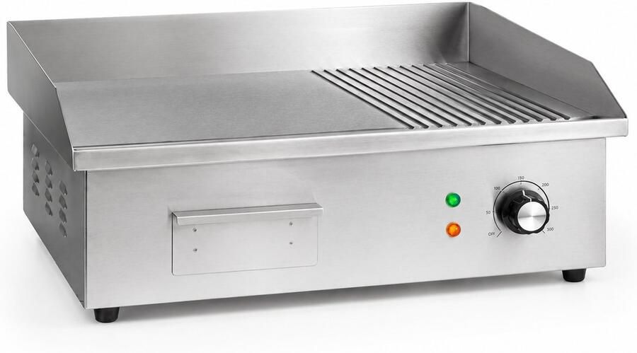 Elektrische grillplaat RVS – Tafelgrill met spatbescherming – XL grilloppervlak – Instelbare temperatuur – 3000W