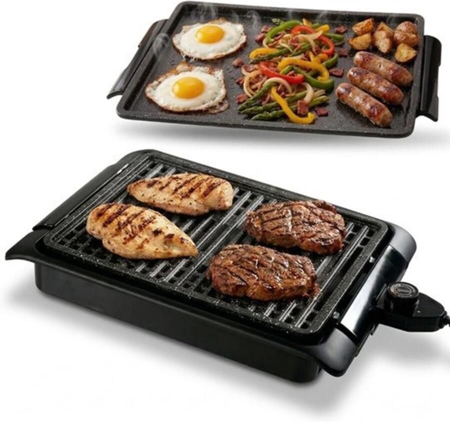 Elektrische Grillplaat Smokefree 1250 W Vermogen 40 5 x 30 5 cm Afmeting Steen Met Antiaanbaklaag Binnengebruik Grill