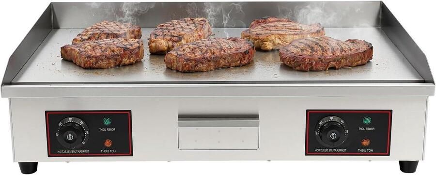 Elektrische Grillplaat Tafel Grill Professioneel Koken Groot XL Oppervlak 73x40 cm Zilver