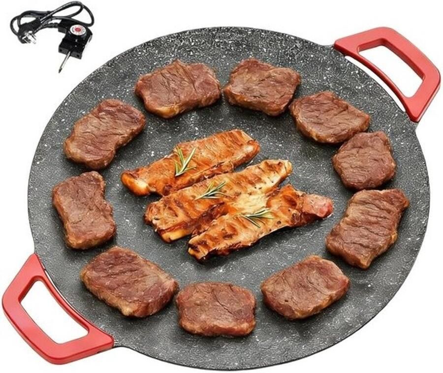 Elektrische Grillplaat Tafelgrill Bakplaat Binnen Buiten Koken Gelijkmatige Warmte 30cm Breed Zwart