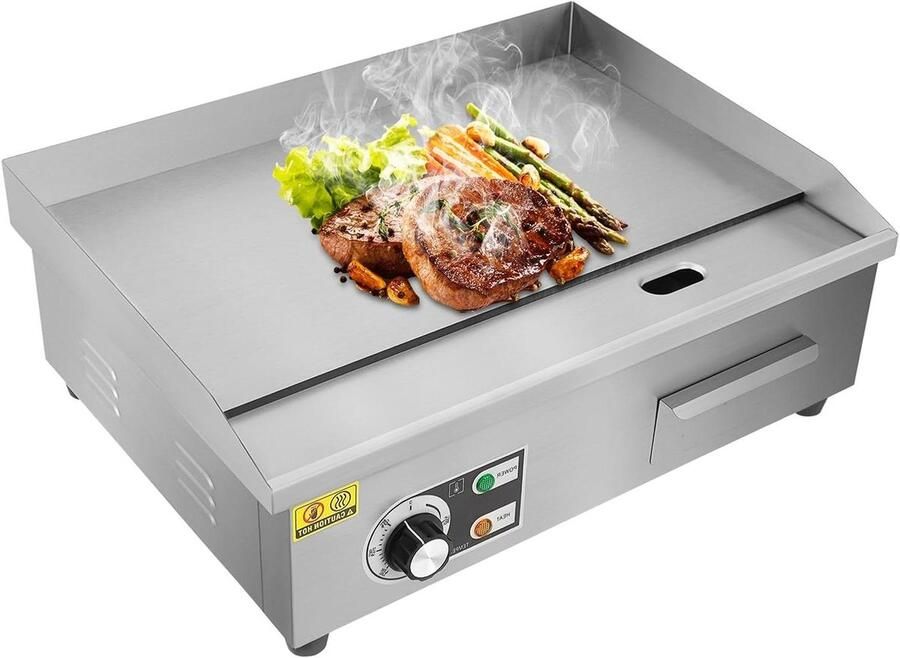 Elektrische grillplaat Tafelgrill bakplaat Gerechten bereiden 3000W vermogen 54x30 cm kookoppervlak Zilver