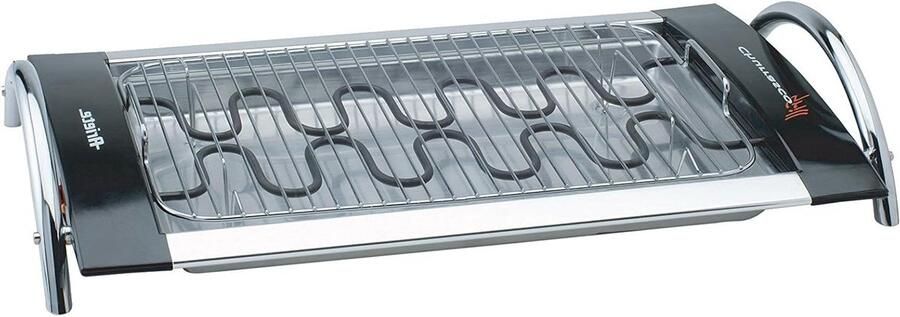 Elektrische Grillplaat Tafelgrill Buiten Koken Rookarm Ontwerp 44.5 x 27.2 cm Zwart Zilver