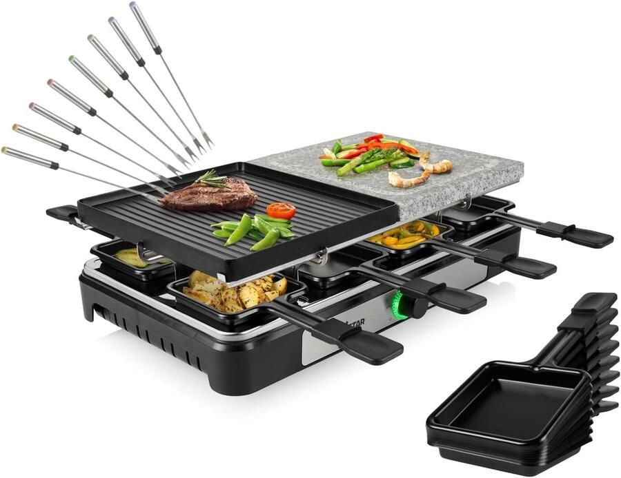 Elektrische Grillplaat Tafelgrill Raclette Gezellig Eten Omkeerbaar Steen- & Grilloppervlak Voor 8 Personen