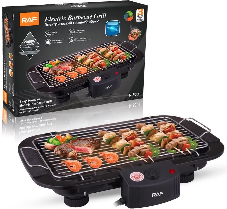 Elektrische Grillplaat Teppanyaki Bakplaat Tafelgrill 6 personen Regelbare thermostaat Geschikt voor thuisfeesten kamperen en binnenbarbecue Zwart