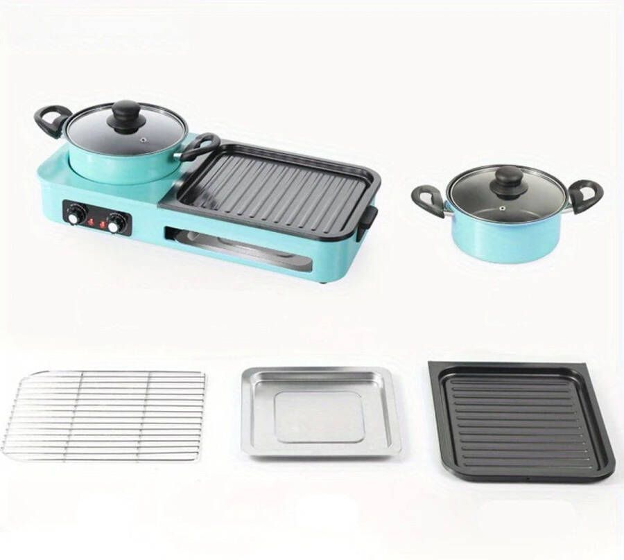 Elektrische Grillplaat Teppanyaki Grill Hete Pot Draagbare Rookloze BBQ-hotpot Ideaal voor 3-6 Personen Multifunctionele 220V 240V 2200W 51.2 x 24.5 x 9.5 cm Groen