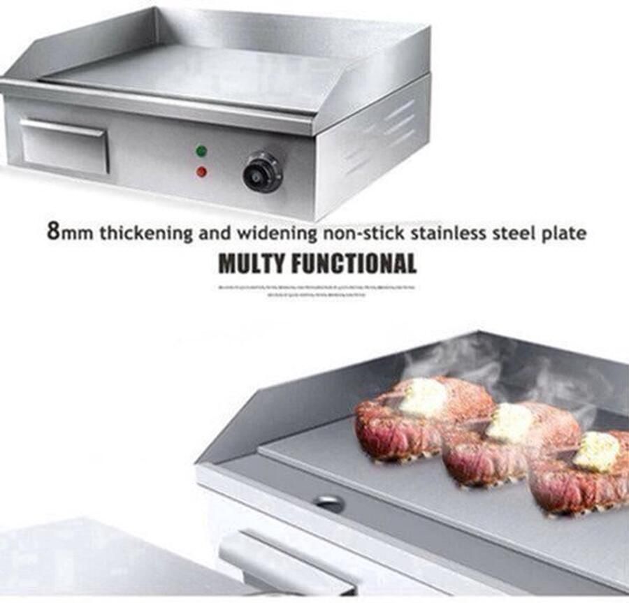 Elektrische Grillplaat Teppanyaki Grill voor Horeca Thuisgebruik Ruim Bakoppervlak 3000W 220-240 V 50 Hz 30-300°C RVS 55 x 43 x 15 cm Zilver