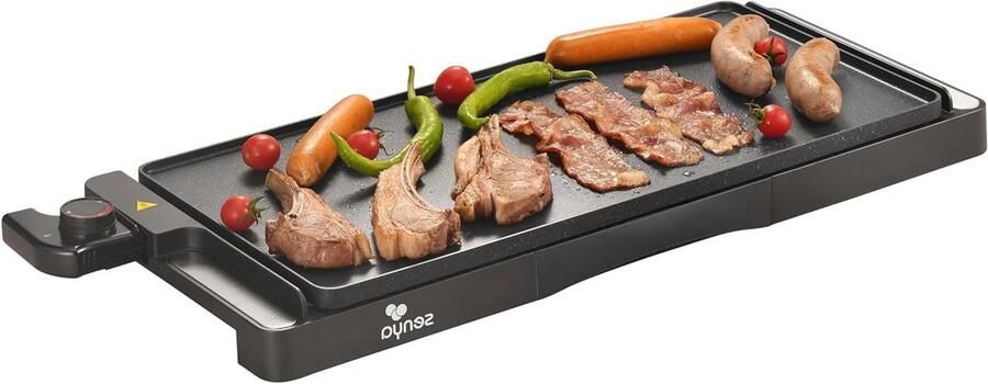 Elektrische Grillplaat XL Bakplaat Plancha Gezellig Grillen Antiaanbaklaag Steenlook 51 x 25 cm Zwart