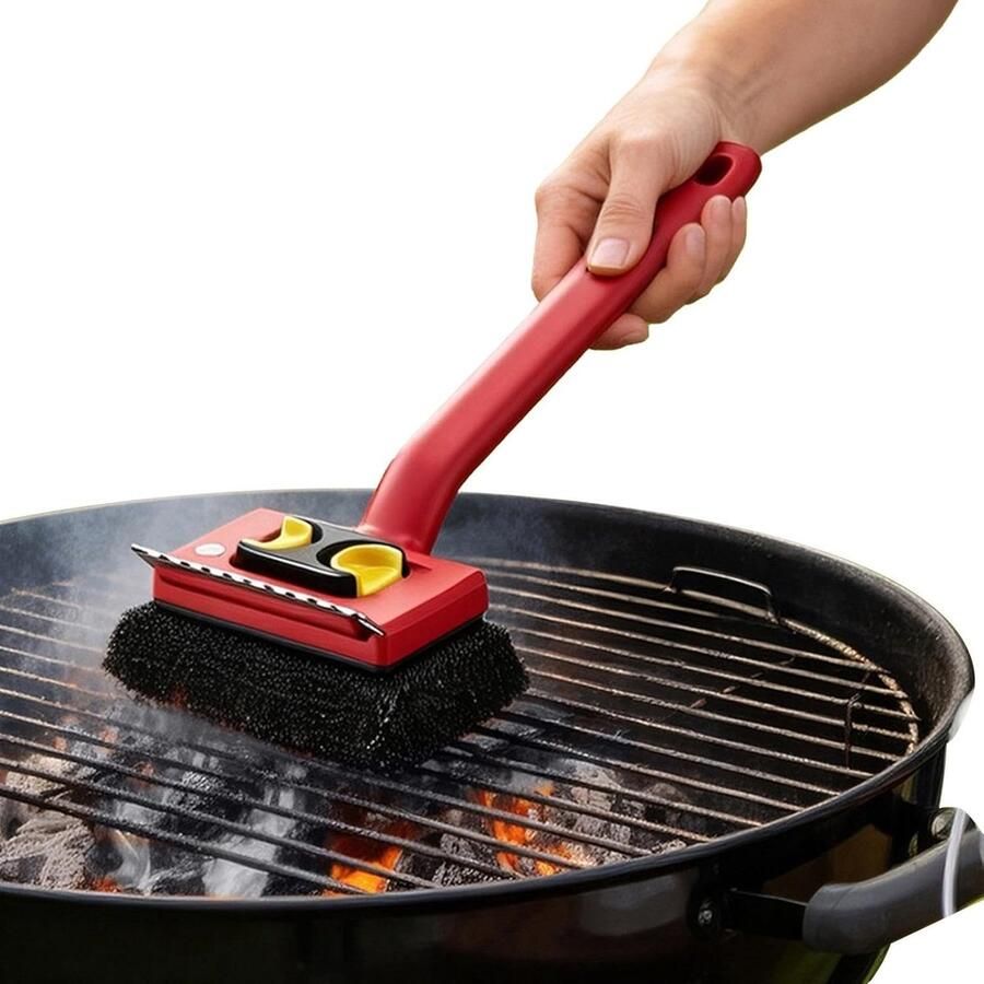 Elektrische Grill Reiniger Barbecue Schrobber Grill Schoonmaken Stoomreiniging Brede Kop 35 cm Lengte Rood