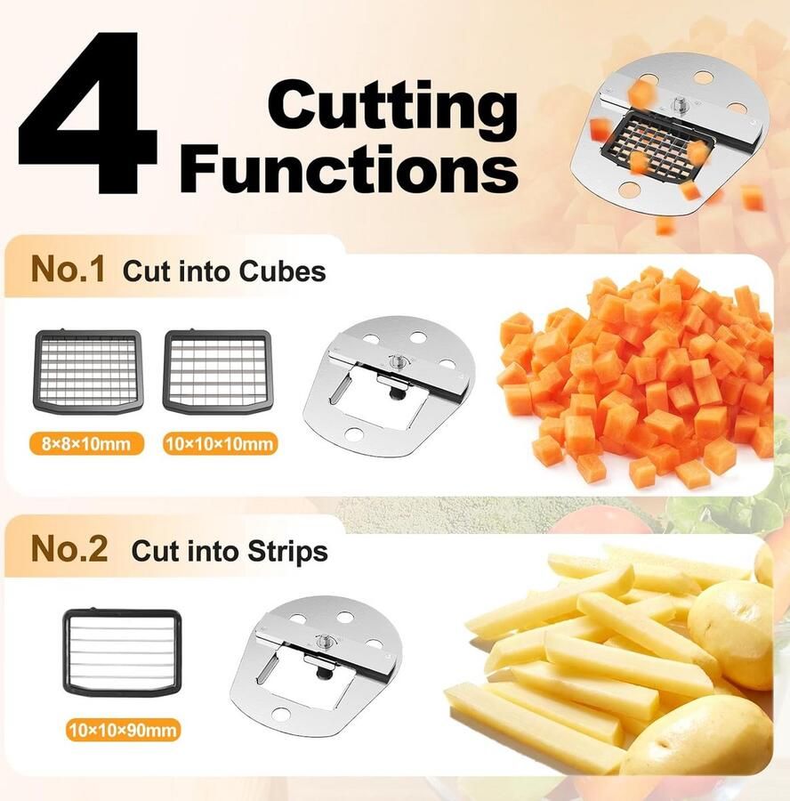 Elektrische Groentesnijder 4-in-1: Snijden Raspen Hakken en Julienne Krachtige Keukenmachine