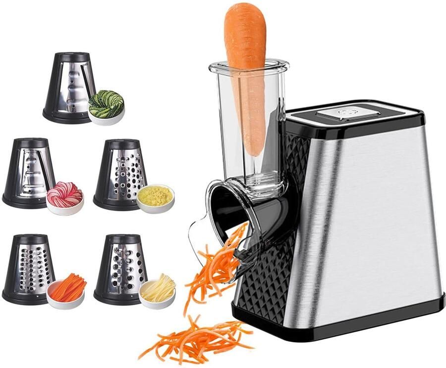 Elektrische groentesnijder 5-in-1 elektrische groentesnijder 500 W met 5 roestvrijstalen messen voor kaas groenten fruit multifunctionele rasp en snijmachine
