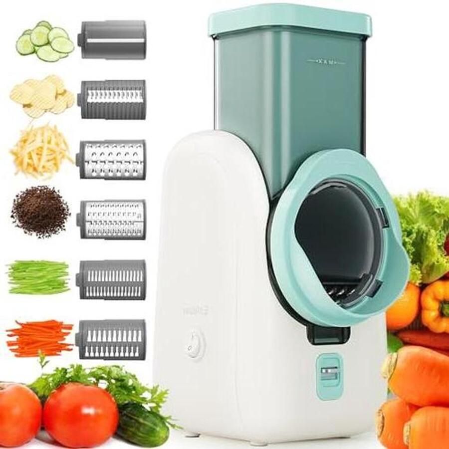 Elektrische Groentesnijder Kaasrasp Multifunctioneel Snel Ingrediënten Bereiden 6-in-1 Snijwerk 12 x 17 x 28 cm Wit