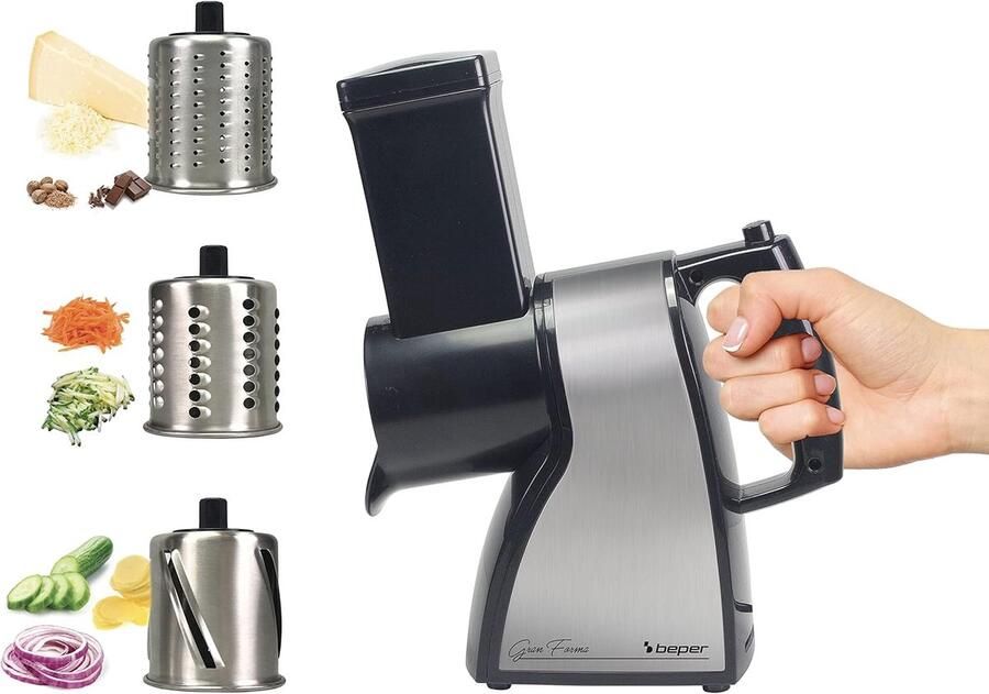 Elektrische Groentesnijder Kaasrasp Versnipperaar Keuken Voorbereidingen 3 Roestvrijstalen Rollen 16 Kilogram Zilver en Zwart
