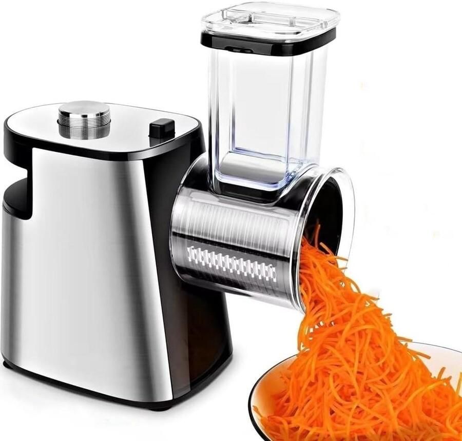 Elektrische Groentesnijder Keuken rasp Snel Salades Maken Vijf RVS Messen 33 cm Zwart