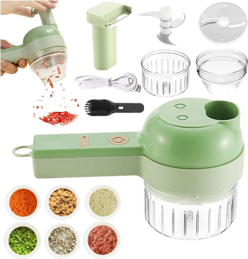 Elektrische Groentesnijder Keukenmachine Hakker Maaltijden Bereiden 4-in-1 Multifunctioneel 8 x 20.5 x 9.5 cm Groen