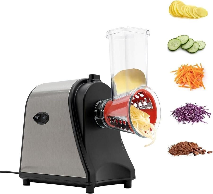 Elektrische groentesnijder Keukenmachine Rasp Snel Groenten Snijden 5-in-1 Multifunctioneel 1000 W Zilver Zwart
