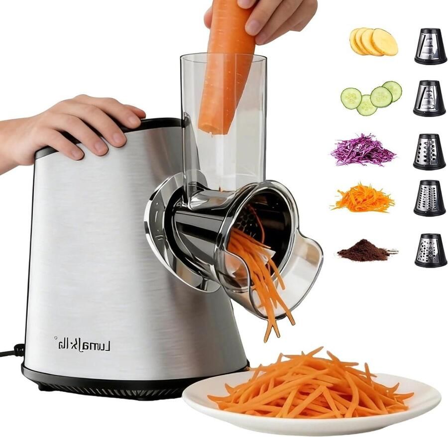 Elektrische Groentesnijder Keukenmachine Rasp Snel Ingrediënten Bereiden 5 Professionele Messen 800 W Motor Zilver