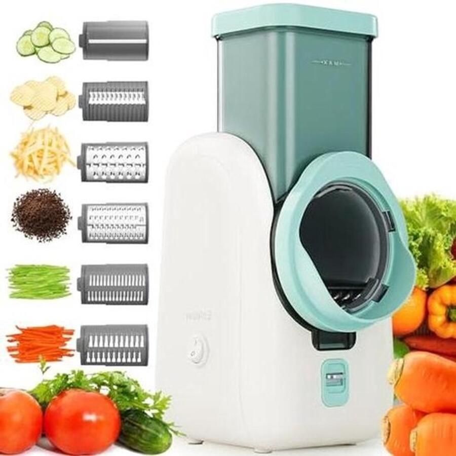 Elektrische groentesnijder Keukenrasp Ingrediënten snel bereiden 6-in-1 functies 12 x 17 x 28 cm Wit