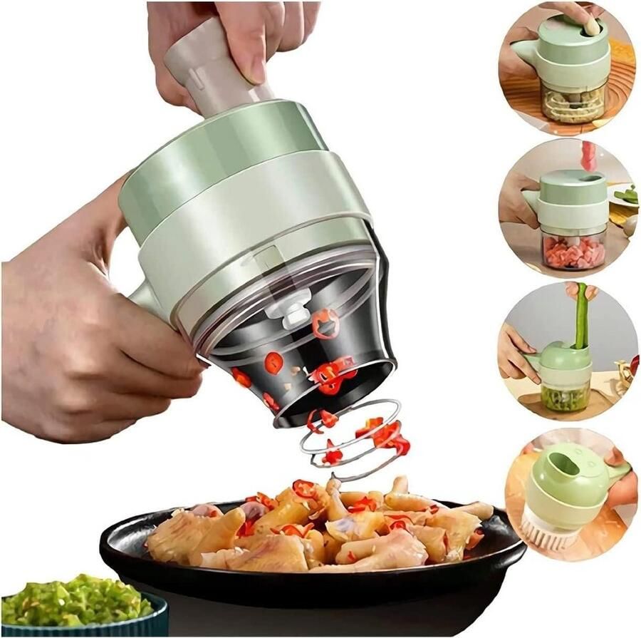Elektrische Groentesnijder Mini Hakker Keukenwerk Vereenvoudigen 4-in-1 Functie 1 Stuk Multicolor