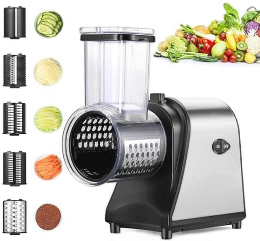 Elektrische Groentesnijder Multifunctionele Keukenrasp met 5 Messen voor Groenten Fruit en Kaas