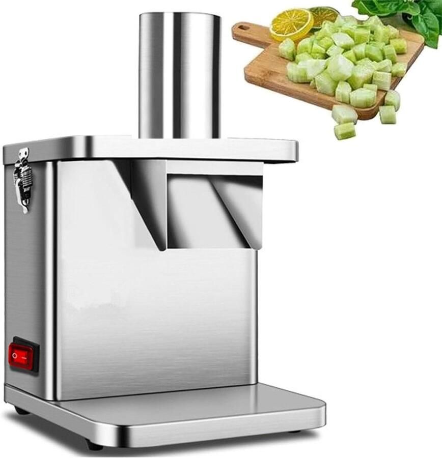 Elektrische Groentesnijder Snijmachine Fruit Snel Groenten Snijden Verschillende Mesmaten 150 kg uur Zilver